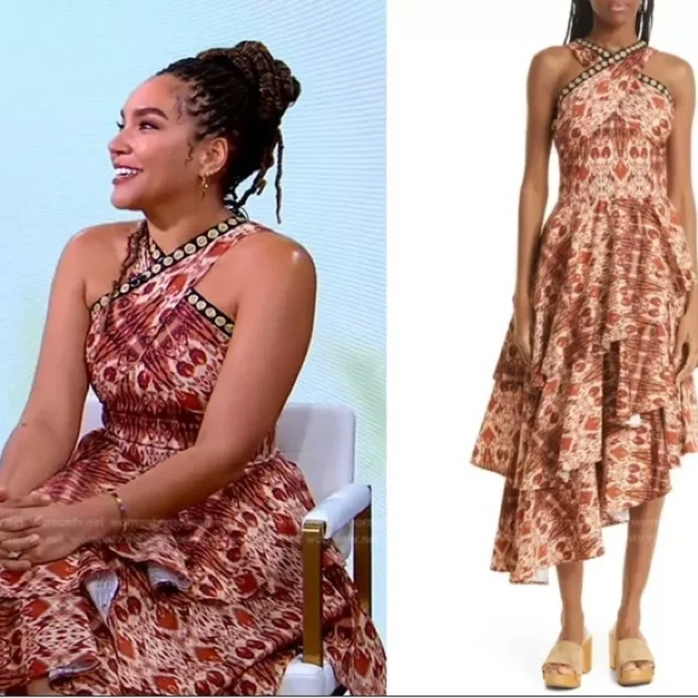NWT Autumn Adeigbo Signy Dress Abstract Printed Tiered Midi Sleeveless Sz 10